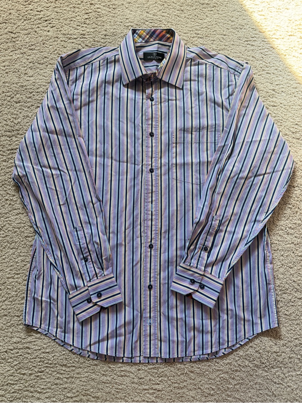 Bugatchi Men’s Multicolor Striped Dress Shirt - Purple & Blue